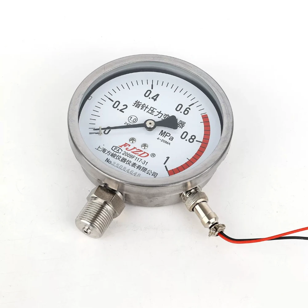 Pointer Pressure Transmitter 0-1.0MPa, M20*1.5 Thread, 24V DC, 4-20mA Output, Stainless Steel Case