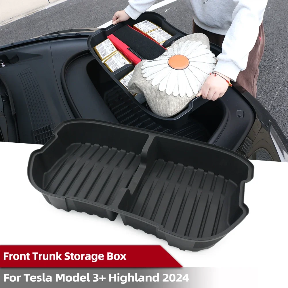 For Tesla Model 3 Highland 2024 Double-Layer Rear Front Trunk Storage Box Frunk Organizer Cargo Protective Tray Car Accessories