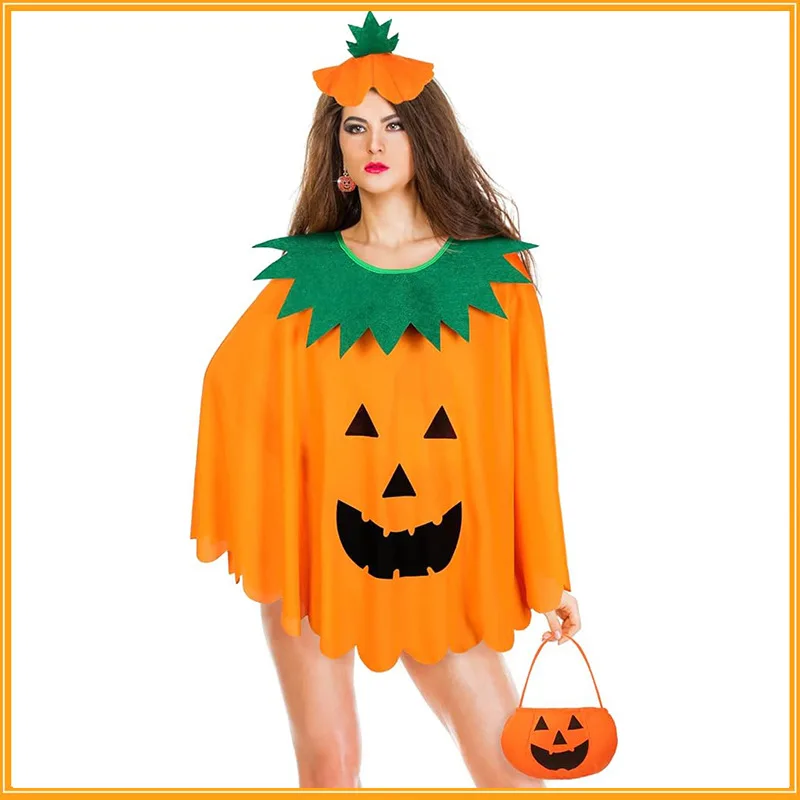 

3 шт., накидка с тыквой для взрослых, шаль, костюм, сумка с тыквой и конфетами, повязка на голову, тыква, Хэллоуин, вечеринка, карнавал, нарядное платье, косплей