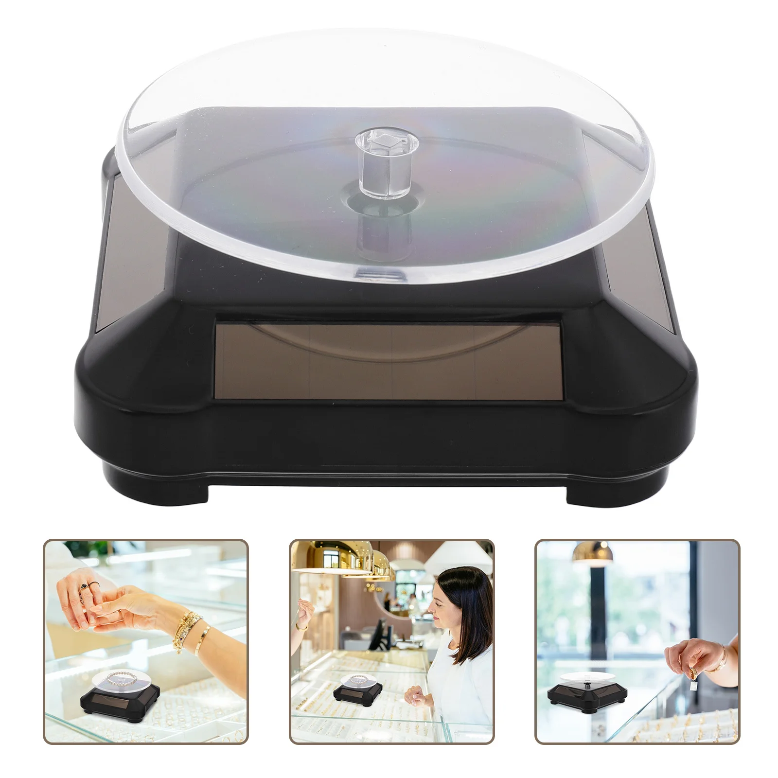 

Jewelry Rotating Display Stand Solar Powered 360 Degree View Meticulous ABS Material for Stores Exhibitions Personal Collections