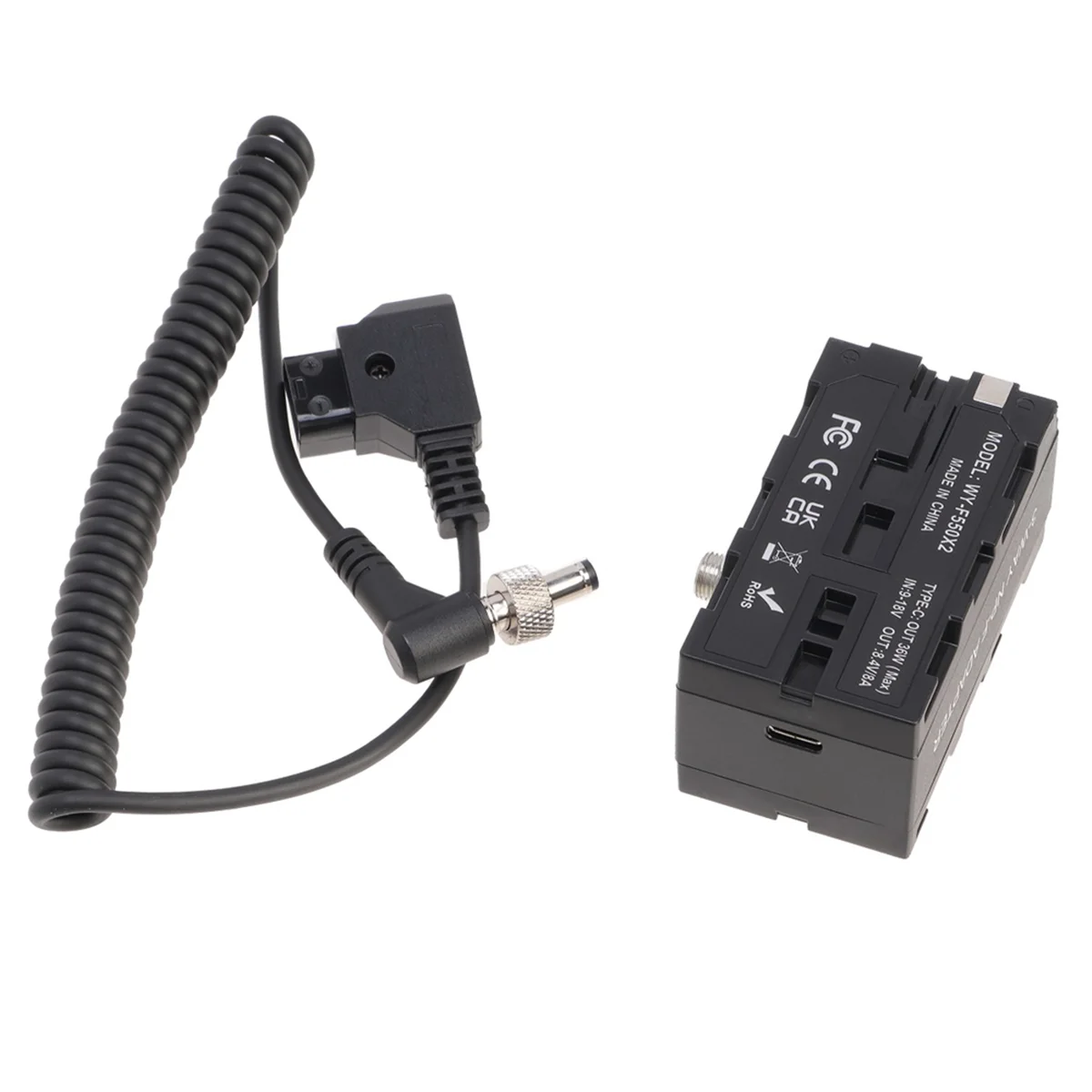 D-TAP Connector to DC 5.5 X 2.5mm Expandable Cable with Dual-Sided NP-F Dummy Battery Adapter for Camera Monitor