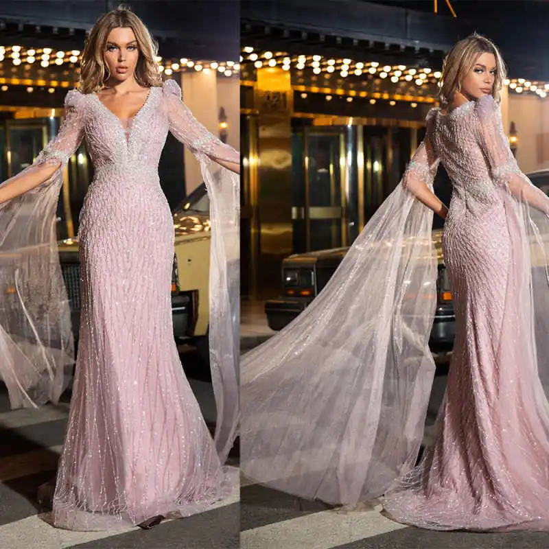 

Graceful Prom Dress Party Cocktail Mermaid Evening Dress With V-Neck Bridal Gowns Floor-Length Plus Size Customized