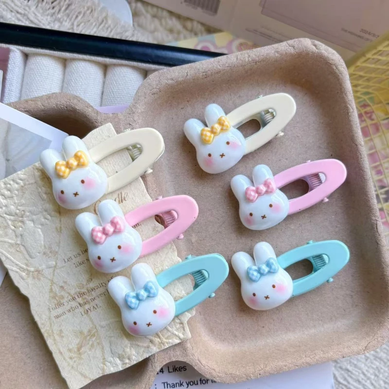 Cartoon Kawaii Miffy Grid Hairpin Resin Ellipse Hollow Girly Heart Hair Accessories Side Bangs Versatile Headgear Wear-resistant