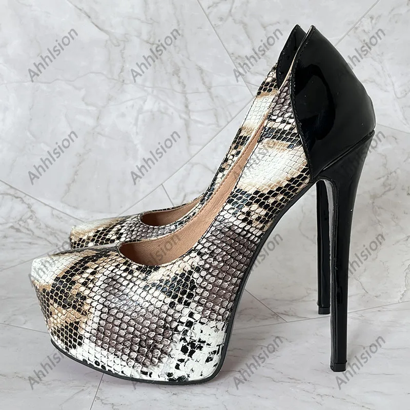

Ahhlsion Handmade Women Shiny Pumps Sexy Stiletto Heels Round Toe Pretty Black Party Shoes Ladies US Size 5-20