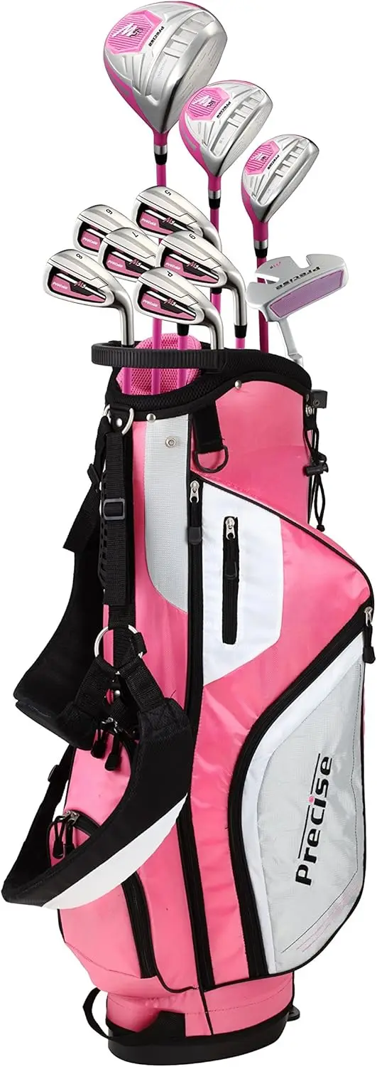 Top Line Ladies Pink Right Handed M5 Golf Club Set, Includes: Driver, Wood, Hybrid, No. 5,6,7,8,9, PW Stainless Steel Irons