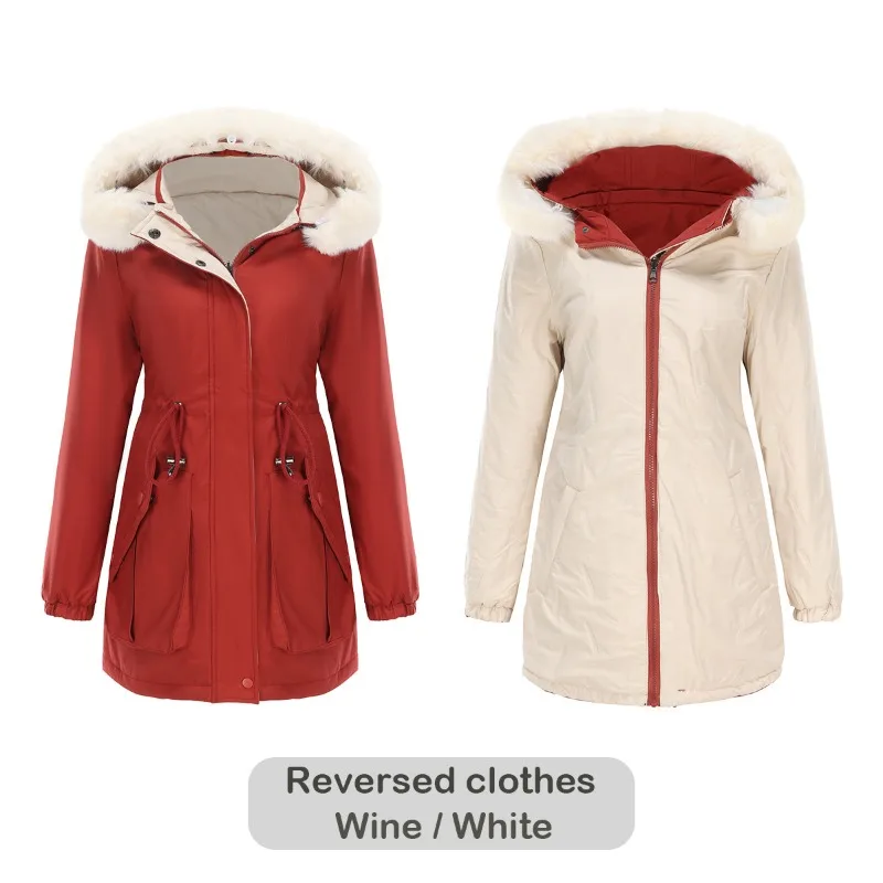 ZXRYXGS Popular Autumn Winter Reversible Coat Cotton Clothes Women Fashionable Coats Removable Hat 2023 New Parka Female Jackets