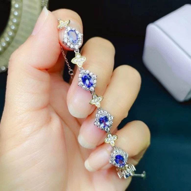 

Elegant Silver Tanzanite Bracelet for Wedding 4mm*6mm Natural Tanzanite Silver Bracelet 925 Silver Bracelet Jewelry