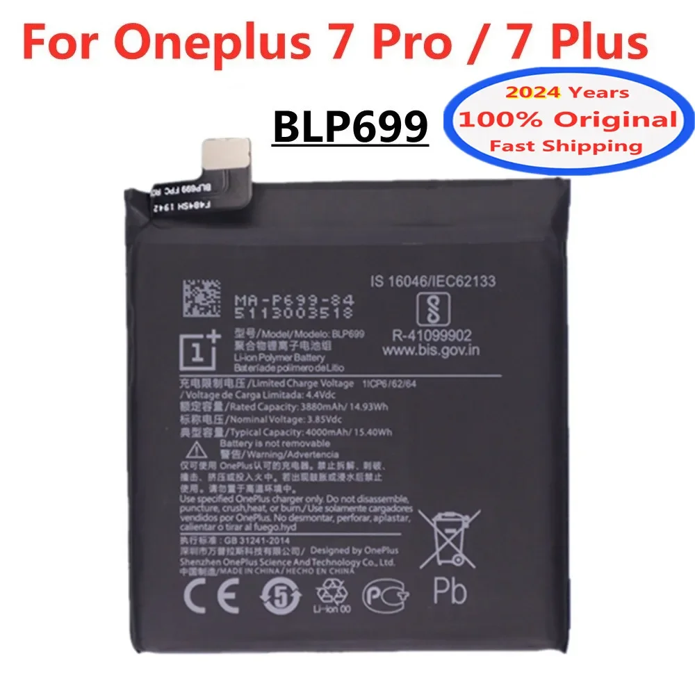 

2024 Years 4000mAh BLP699 One Plus 100% Original Battery For Oneplus 7 Pro / 7 Plus 7Pro 7Plus Mobile Phone Bateria Battery