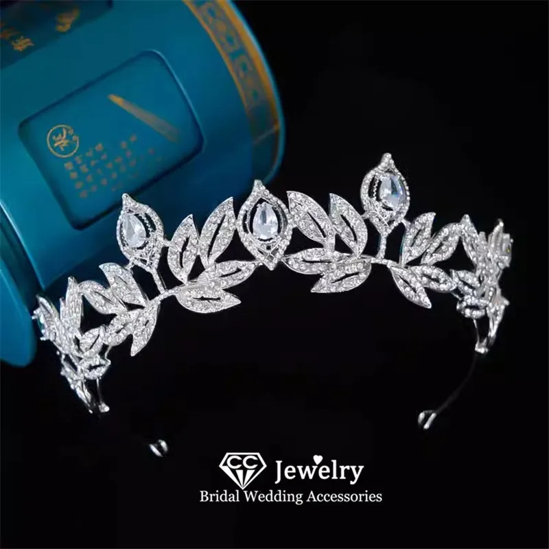 

CC Bridal Crown Women Accessories Wedding Hairwear Engagement Headpiece Leaf Tiaras Pageant Coronets Headdress Prom Dress AN54
