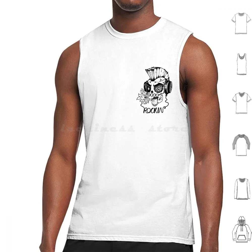 Rock 'n' Roll Ain't Dead Tank Tops Vest Sleeveless Grunge Music Music Skully Skeleton Skull Cartoon Skull Skull Music Skull
