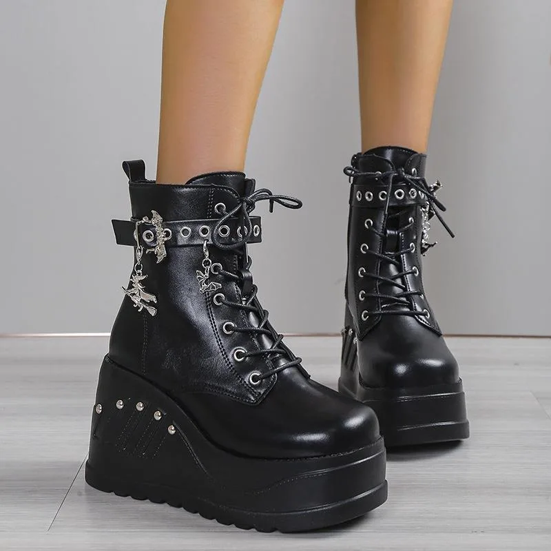 2024 New Boots for Women Fashion Hot Sale Punk Goth Platform Heels Wedge Women's Boots Casual Goth Punk Size  Women's Shoes