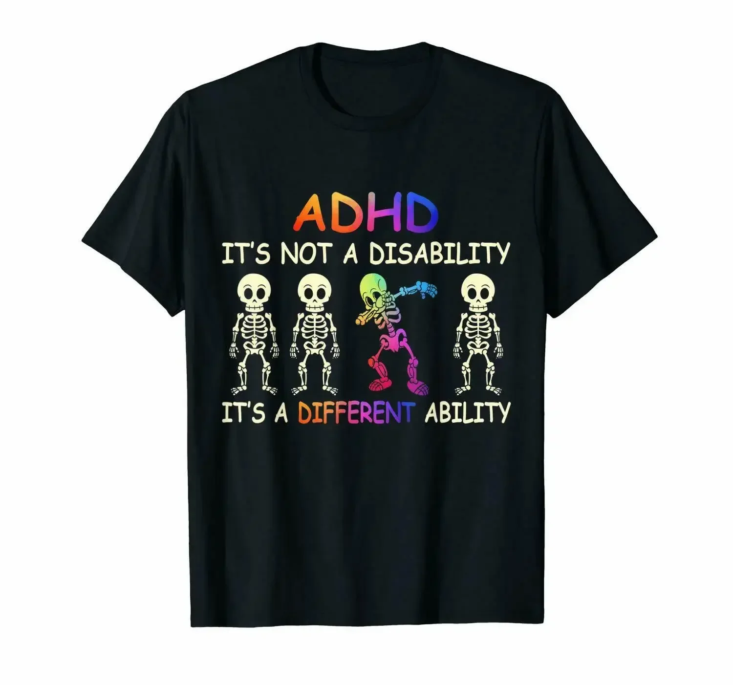 New fashion heavyweight vintage Summer Round Collar ADHD It's Not A Disability ADHD It's A Different Ability Black T-Shirt S-6XL