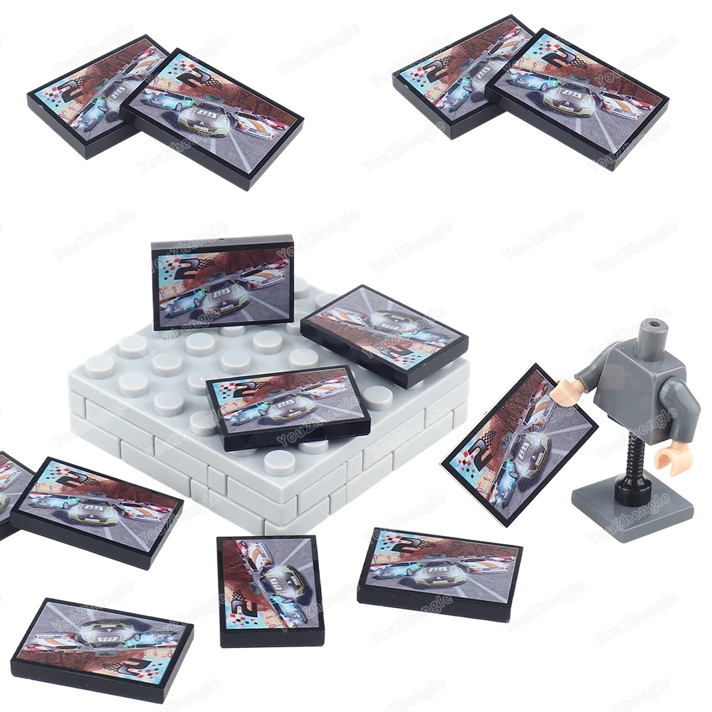 Blocs de construction de voiture de course électronique, carreaux imprimés, Base 2x3, 26603 figurines MOC, jeu de scène de course de rue, pièces, modèles de jouets