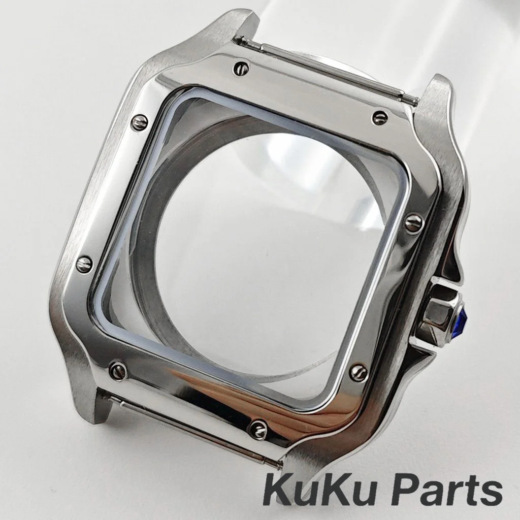 Superior Santos 38mm NH35 Watch Case Stainless Steel Square Case Santos Parts for NH34 NH35 NH36 NH38 Movements For 27mm Dial image 4