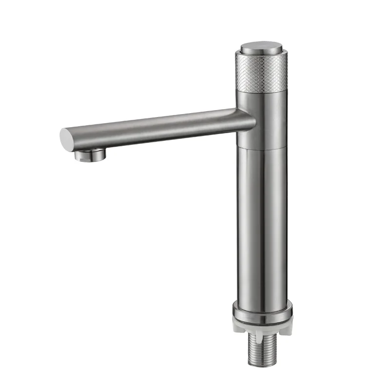 

304 Stainless Steel Single Cold Water Faucet Button Wiredrawing Washbasin Hole Handle Bathroom