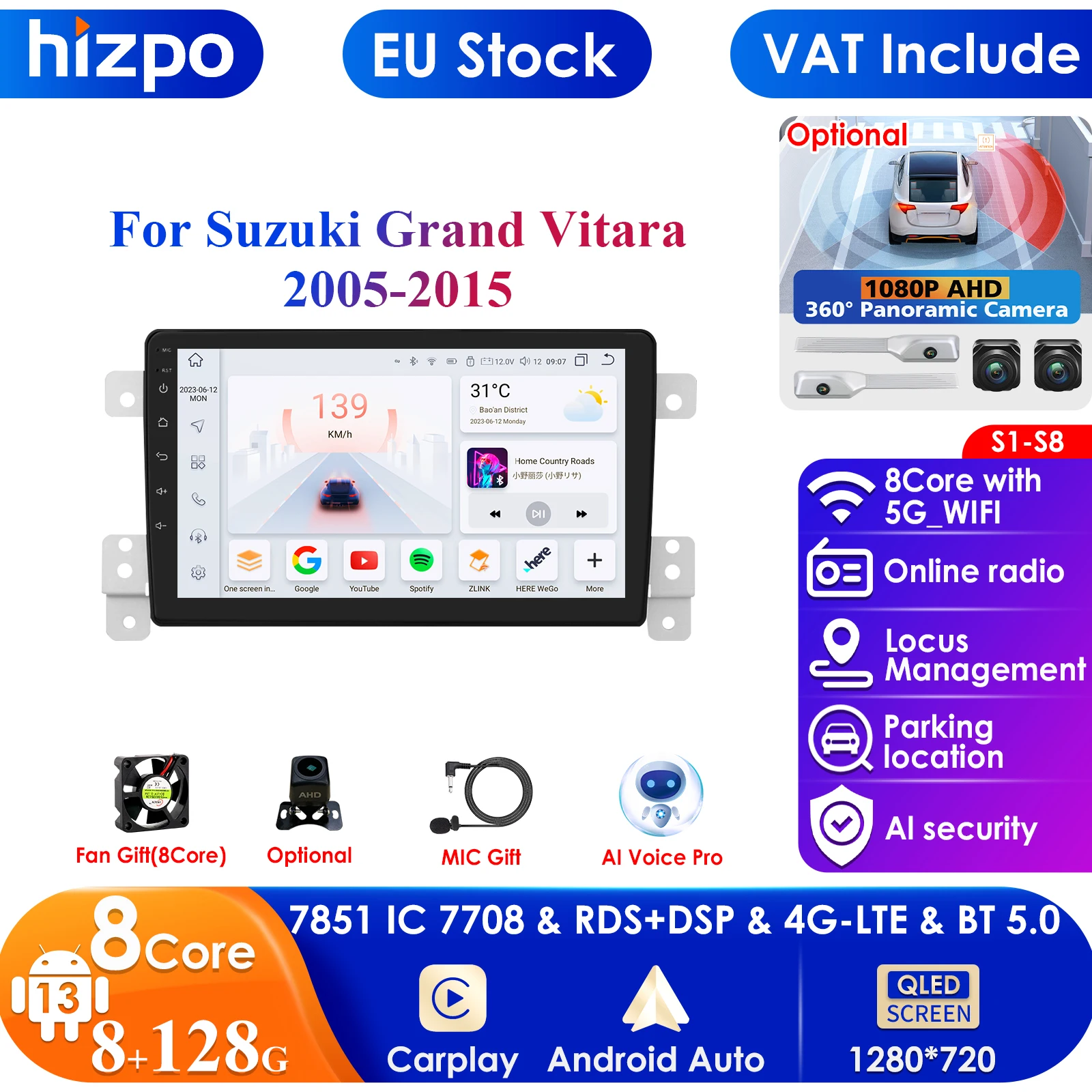 4G-LTE Carplay Auto Android Car Radio for Suzuki Grand Vitara 3 2005 - 2015 Navigaion GPS 2Din Stereo Multimedia Video Player BT