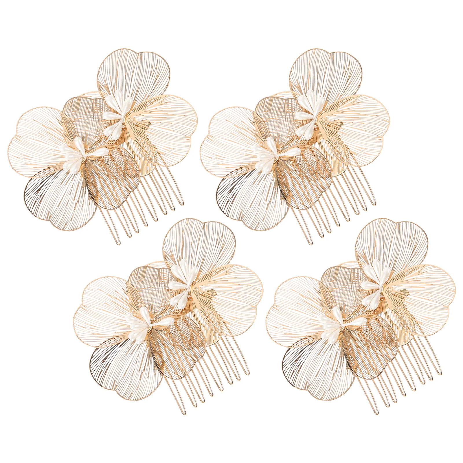 

4Pcs Vintage Bridal Hair Comb Wedding Headpiece Gold Floral Baroque Design Elegant Side Comb for Bride Updo Accessory