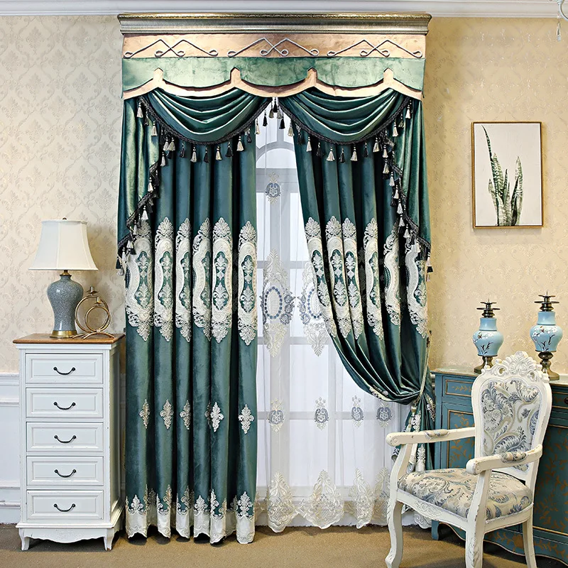European Style Velvet Embroidered Gauze Curtains for Living Room Luxurious High-end and Atmospheric Blackout for Bedroom