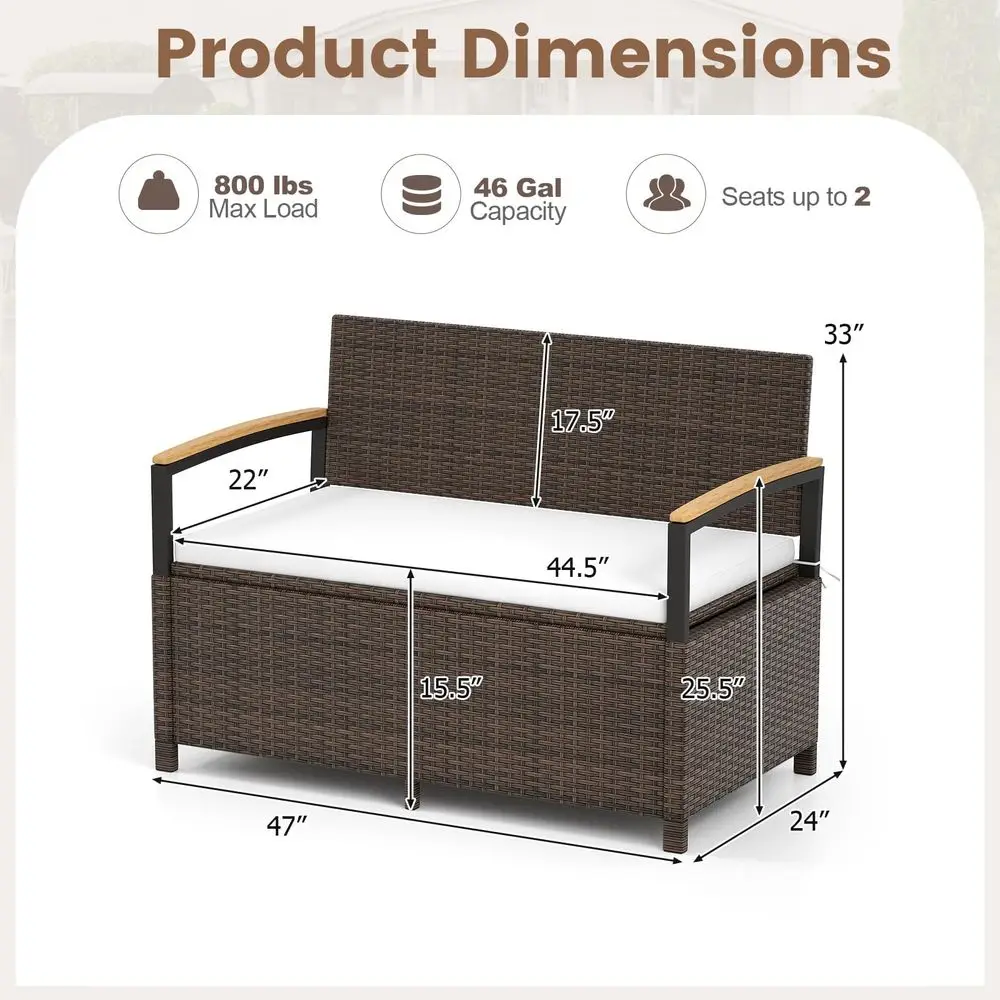 

Wicker Outdoor Storage Bench Rattan Deck Box w Protective Liner for Patio Furniture Pillows, Pool Supplies amp Garden Tools, Po