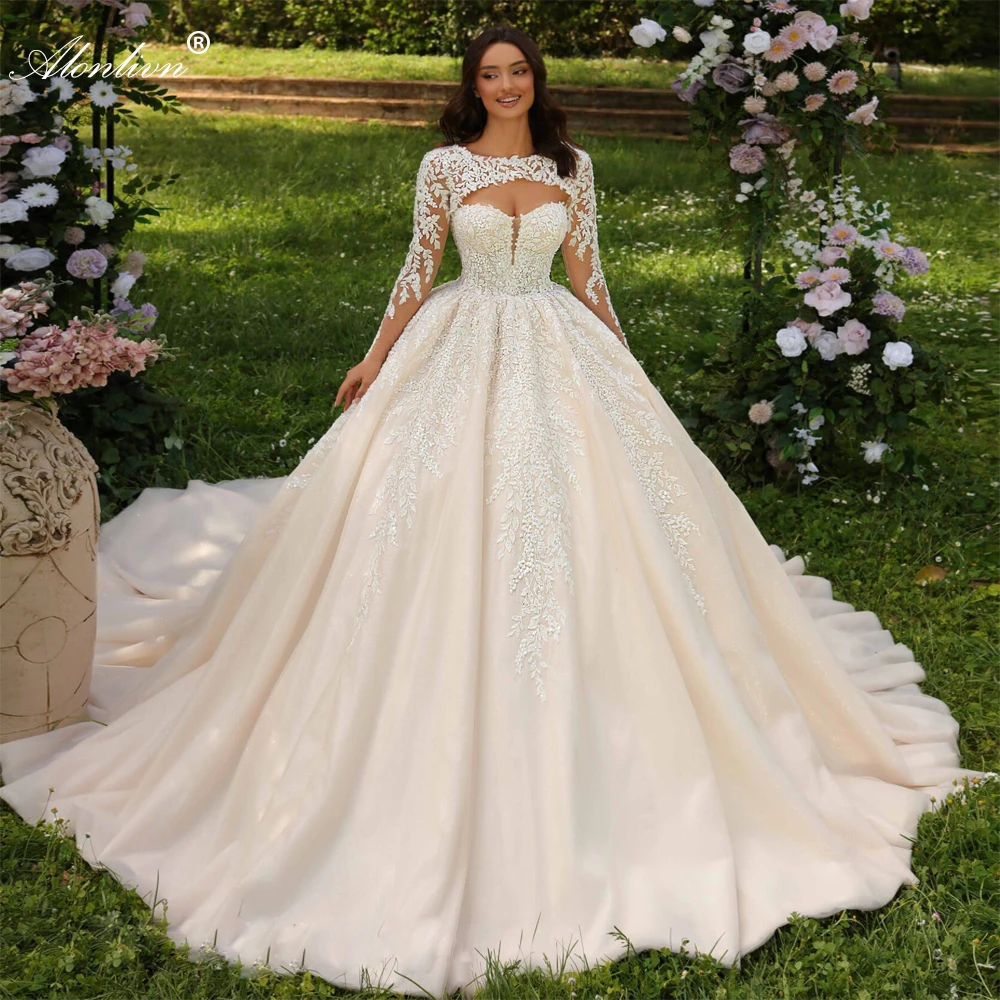 

Alonlivn Charming Ball Gown Women Wedding Dresses Beading Embroidery Lace Removable Full Sleeves Sweetheart Bridal Gowns