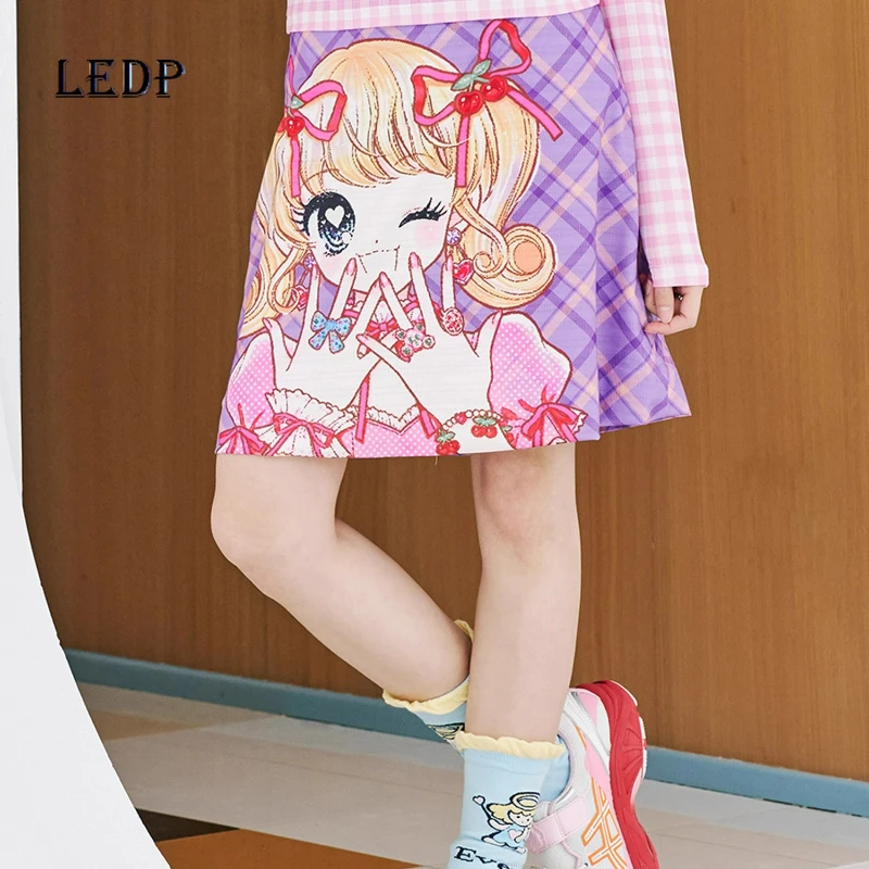 

Оригинальный дизайн, фиолетовая женская короткая юбка в клетку с мультяшным принтом, летние новые милые женские юбки трапециевидной формы в стиле ретро