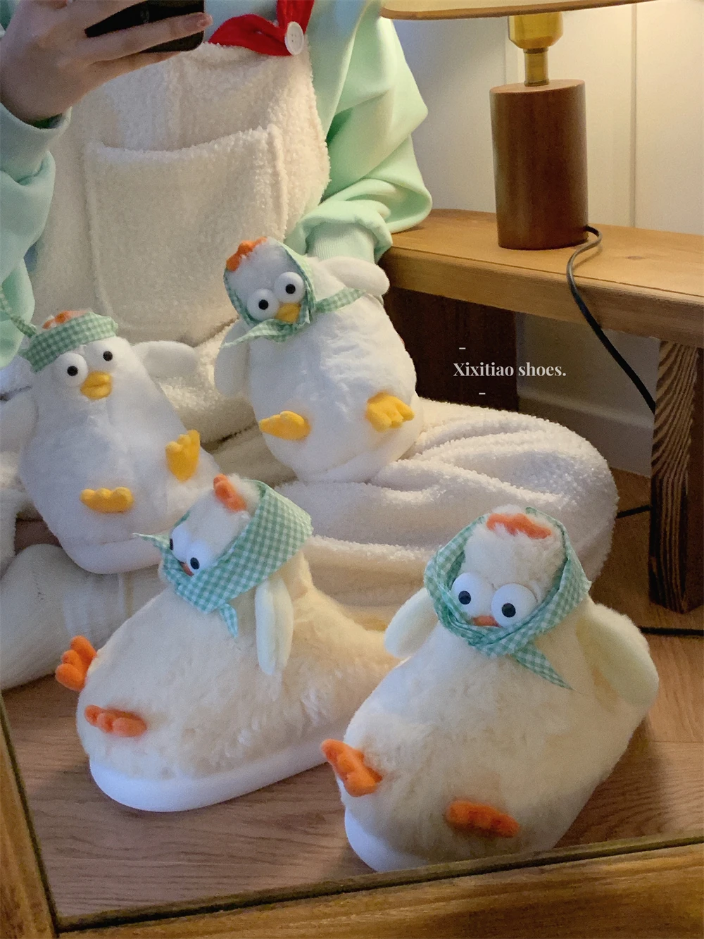 Plush Cute Cartoon Chicken Cotton Slippers For Women's 2023 Winter New Internet Celebrity Home Shoes Household Slipper