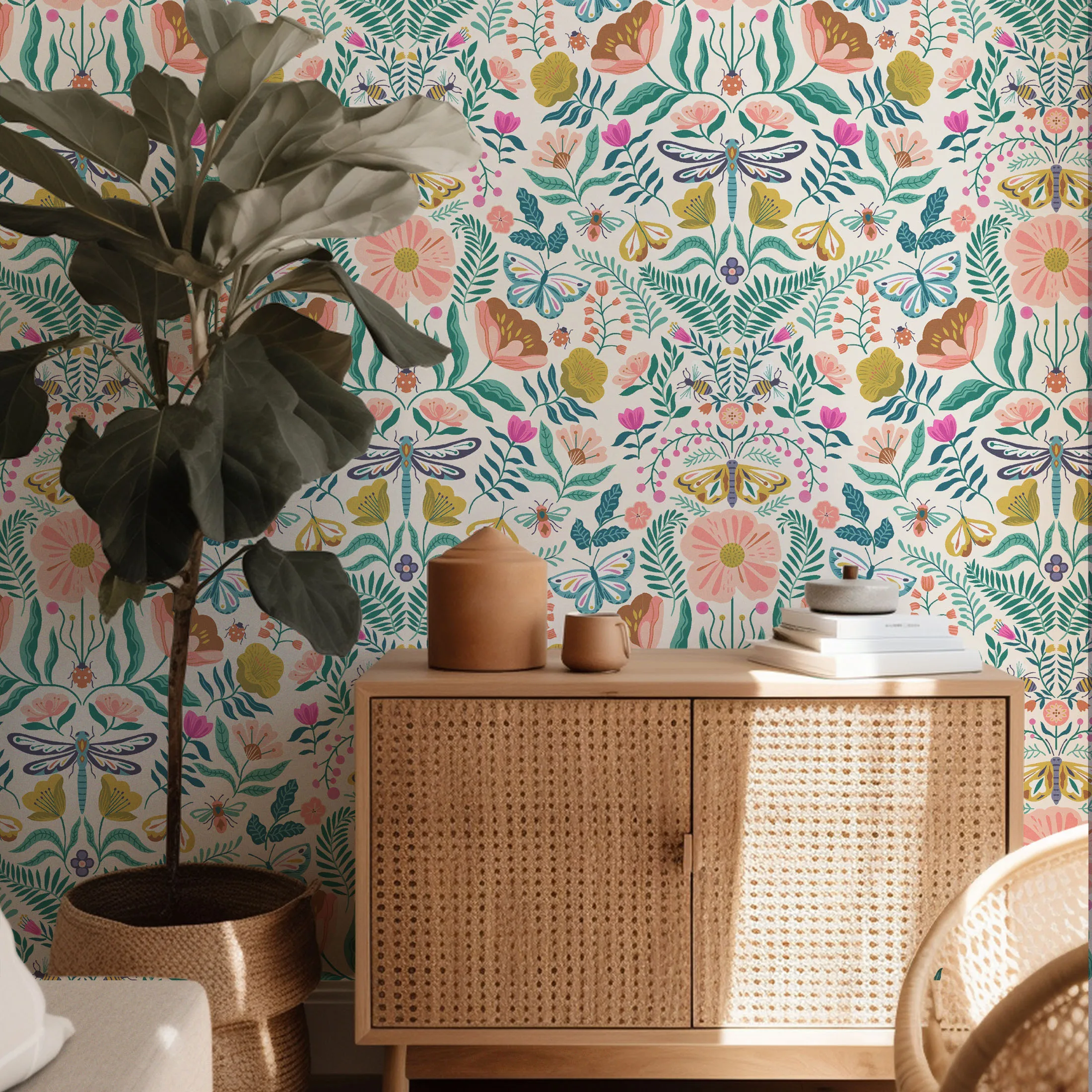 Butterfly Peel and Stick Wallpaper Dragonfly Floral Contact Paper Insect Self Adhesive Wallpaper Botanical Removable for Nursery