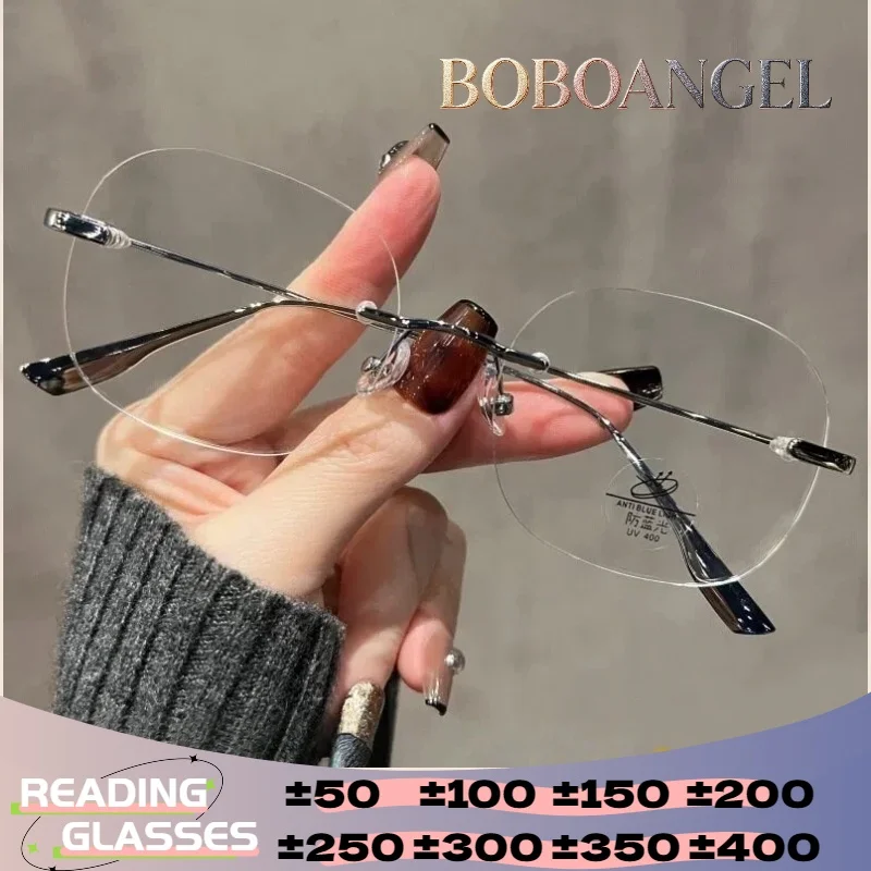 

BOBOANGEL Anti Blue Light Prescription Optical Glasses Progressive Lenses Customization Women's Rimless Elegant Reading Glasses