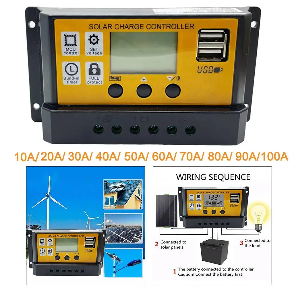 Intelligent Solar Charge Controller 12V 24V MPPT LCD Display Overcurrent Protection Battery Regulator for Home Camping