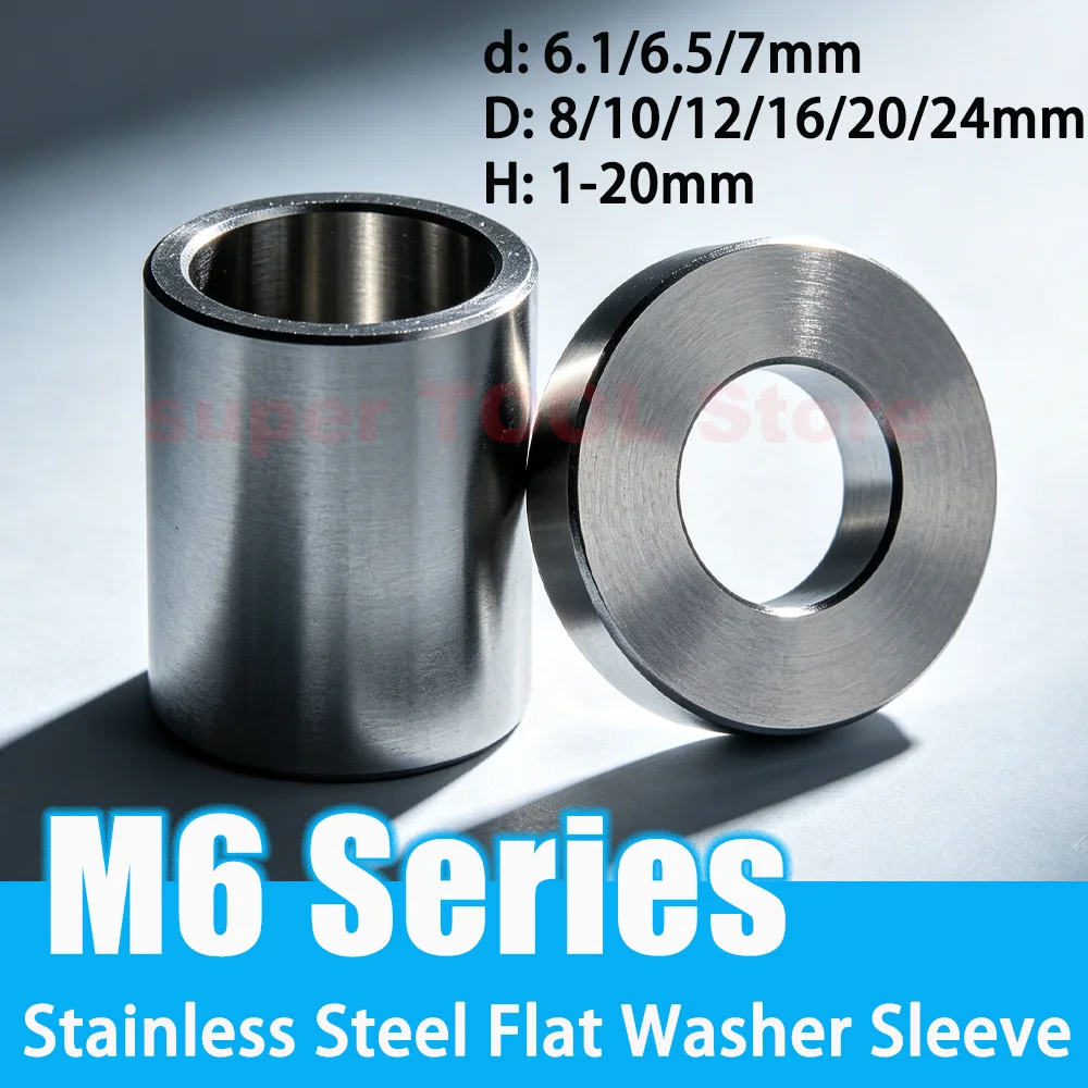 M6 Stainless Steel Sleeve Bushing Washer Spacer Hollow Cylindrical Tube Extended Thickened Steel Isolation Column for Machinery