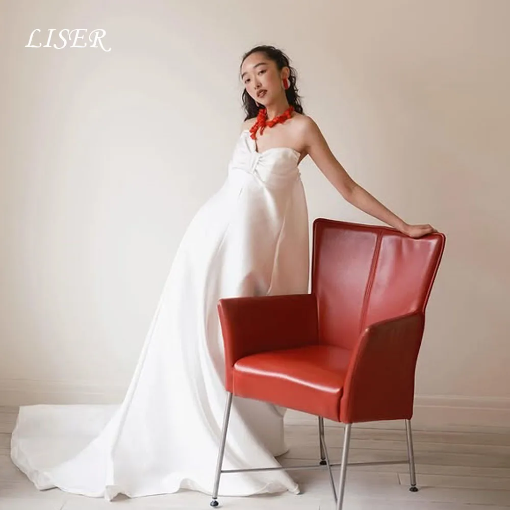 

Liser Sweetheart A-Line Korea Wedding Dresses Silk Satin Photo Shoot Long Elegant Bridal Dresses 결혼식 드레스 Customized