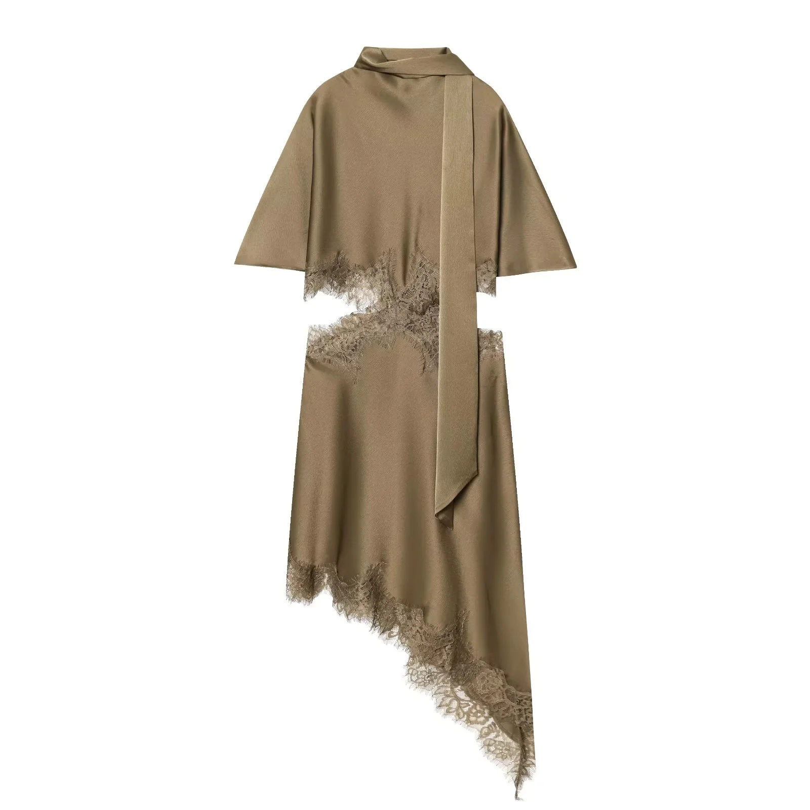 KONDALA Elegante Sexy Chic Vrouwen Mini Jurk Asymmetrische Sjaal Kraag Jurk Mode 2026 Lente Zomer Vakantie Avondje Uit Jurk
