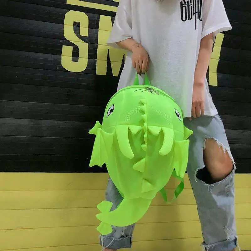 Fluorescent Green Dinosaur Cartoon Backpack Attention-Grabbing Fairy Backpack High Aesthetic Dual-Shoulder Bag for Youth