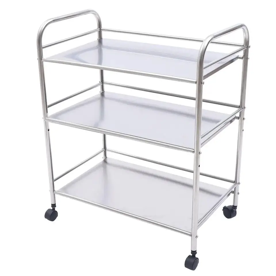 عربة أدوات دوارة، عربة مطبخ من الفولاذ المقاوم للصدأ مكونة من 3 طبقات مع عجلات قابلة للقفل، عربة مطبخ ذات سعة 120 رطلًا للساخنة