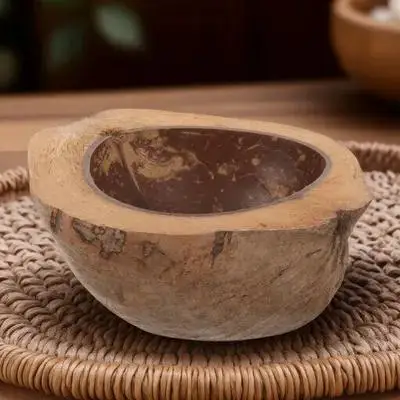 Tazón Redondo de Cáscara de Coco, Plato Ligero Natural para Servir Alimentos, para Frutas, Verduras, Postres, Ensaladas, Decoración del Hogar y Cocina