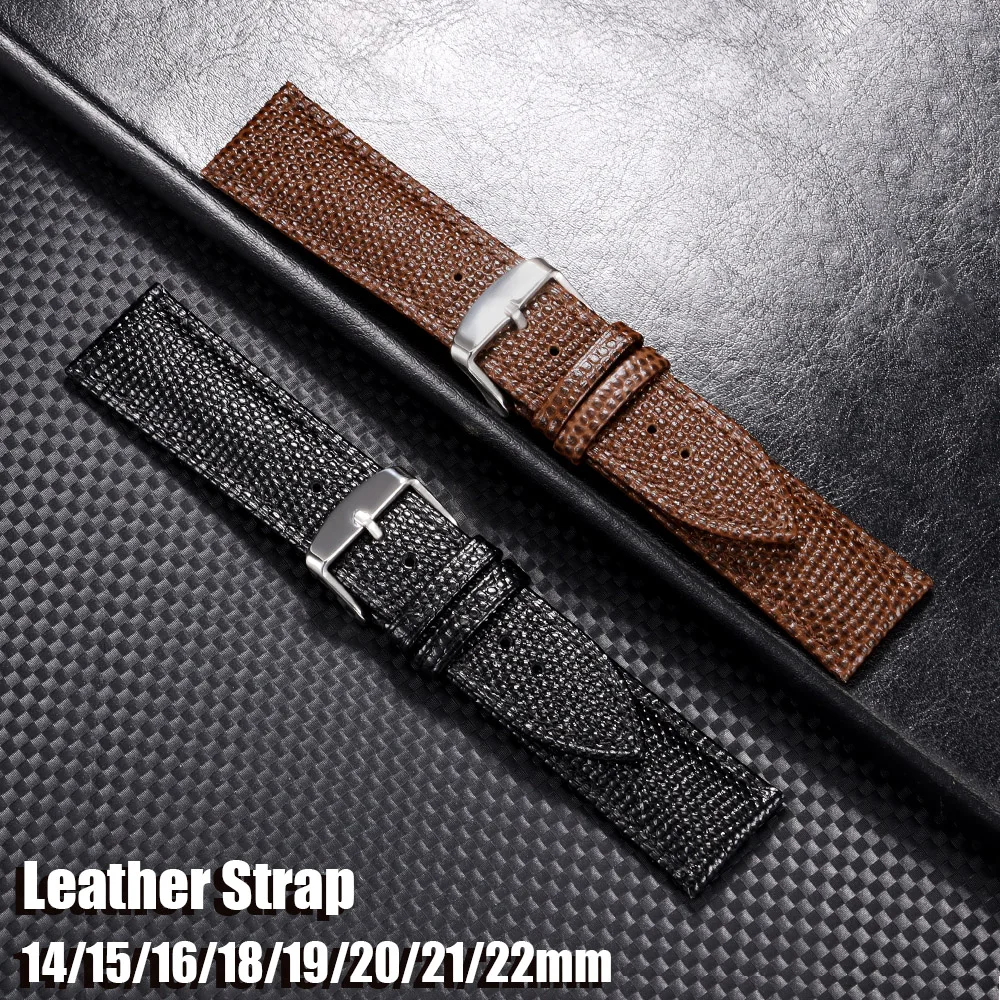 Fashion Lizard Texture Leather Watchband Women Men Watch Strap for Seiko Pin Buckle 14mm 15mm 16mm 18mm 19mm 20mm 21mm 22mm Belt