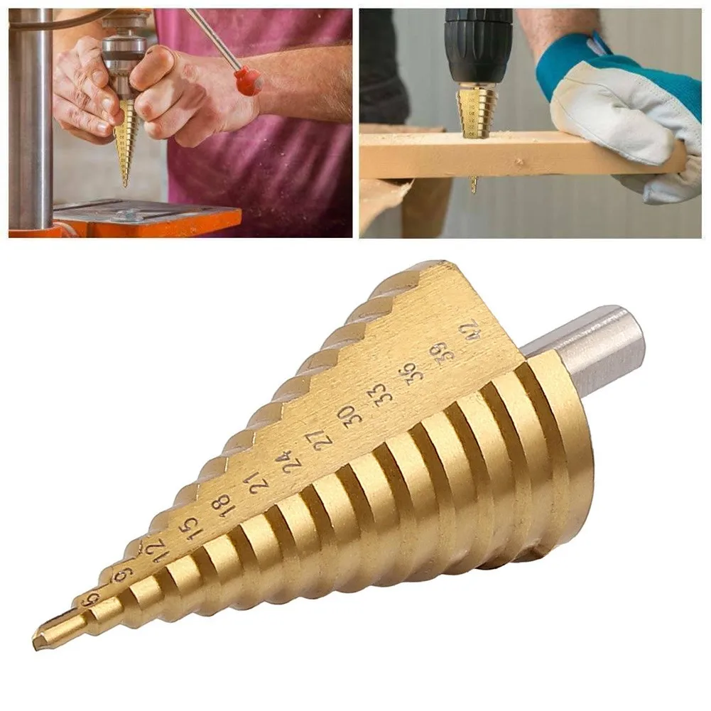 Titânio Revestido Passo Broca Sulco Reto 14 Passo Brocas Madeira Metal Hole Cutter Ferramentas de Perfuração de Núcleo Hss 442 mm