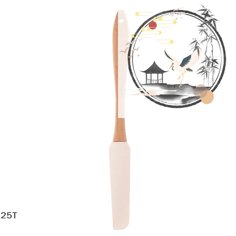 

1PC Scraper Durable Wood Handle Utensil Spatula Cream Butter Removable Silicone