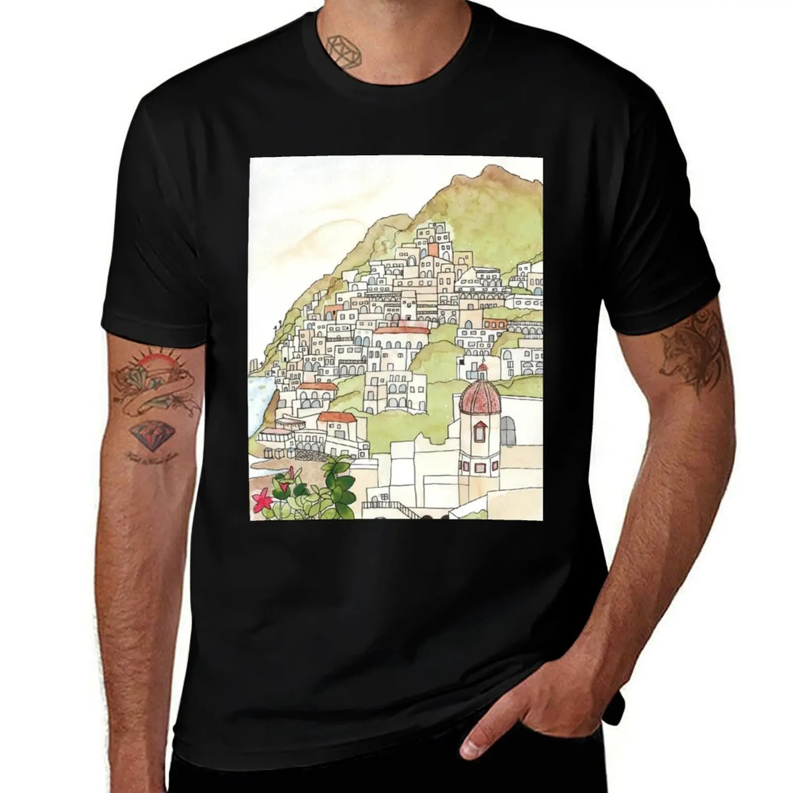 Positano Ink and Watercolor T-Shirt funny t shirts dark humor T-Shirt
