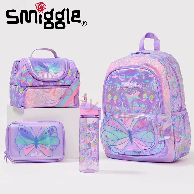 Smiggle Children School Supplies Butterfly Series School Bag Pencil Box Lunch Bag Water Cup Anime Backpack Student Gift