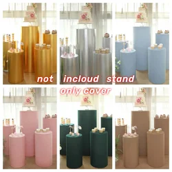 Home Decoration Cover For Pedestal Stand Solid and Shiny Color Elastic Fabric Cylinder Plinths Backdrop Photograph