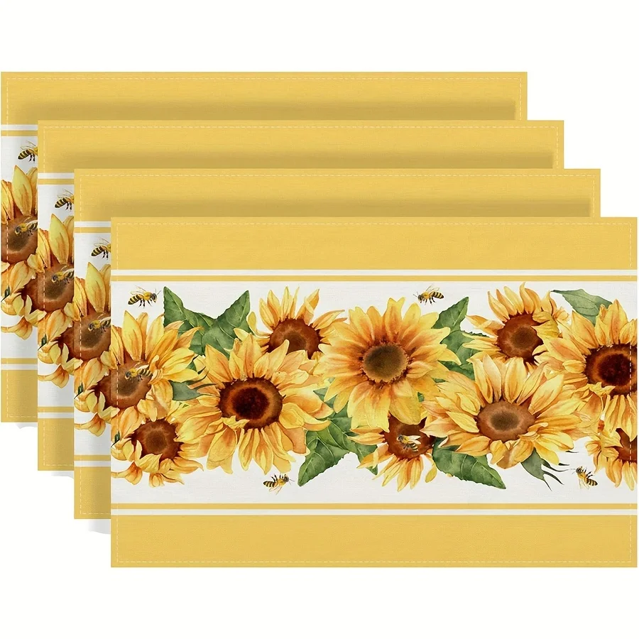 1pc Placemats, Watercolor Sunflower Pattern Table Pads, Spring Seasonal Farmhouse Style Table Mats, Room Decoration