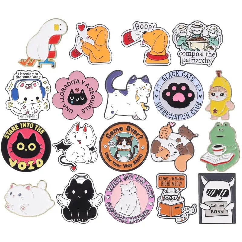 24 Styles Broches Émaillées pour Chats et Chiens, Motifs Mignons : Canard, Patte de Chaton, Chiot, Badge Grenouille, Lecteur, Bijoux, Cadeau pour Amis