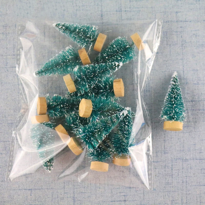 12pcs Artificial Mini Wooden Christmas Tree Blue Green White Gold Tower Pine Small Sisal Christmas Tree Tabletop Ornament Decor