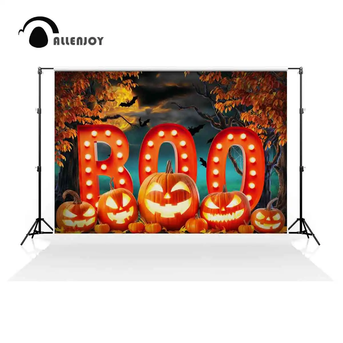 Allenjoy Halloween Boo Forest Pumpkin Backdrop