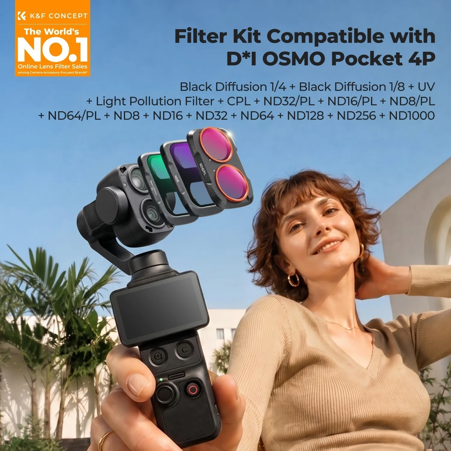 K&F CONCEPT Lens Filters UV CPL ND/PL Black-Mist 1/4 Adjustable ND2-32 ND32-512 Optional Camera Filter For DJI Osmo Pocket 4P
