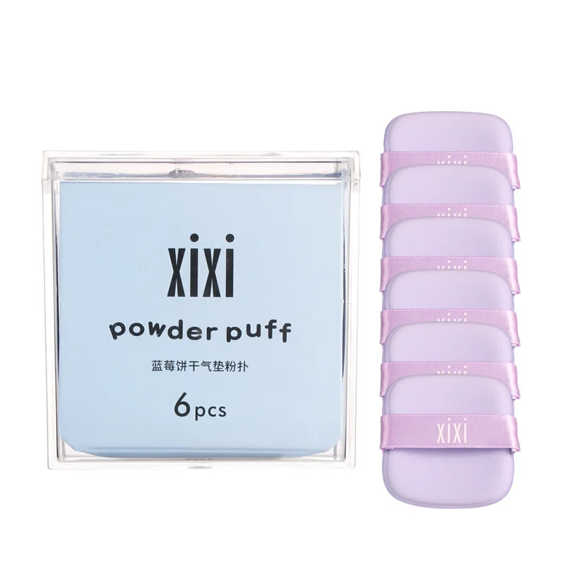 Großhandel 6 Stück Velet Puderquasten mit Box Make-up Schwämme Nass Trocken Verwenden Einstellung Puder Pad