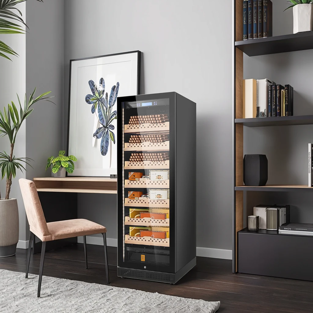 Large Stainless Steel Electric Cigar Humidor Cabinet with Temperature Control for Household Use Mini Installation