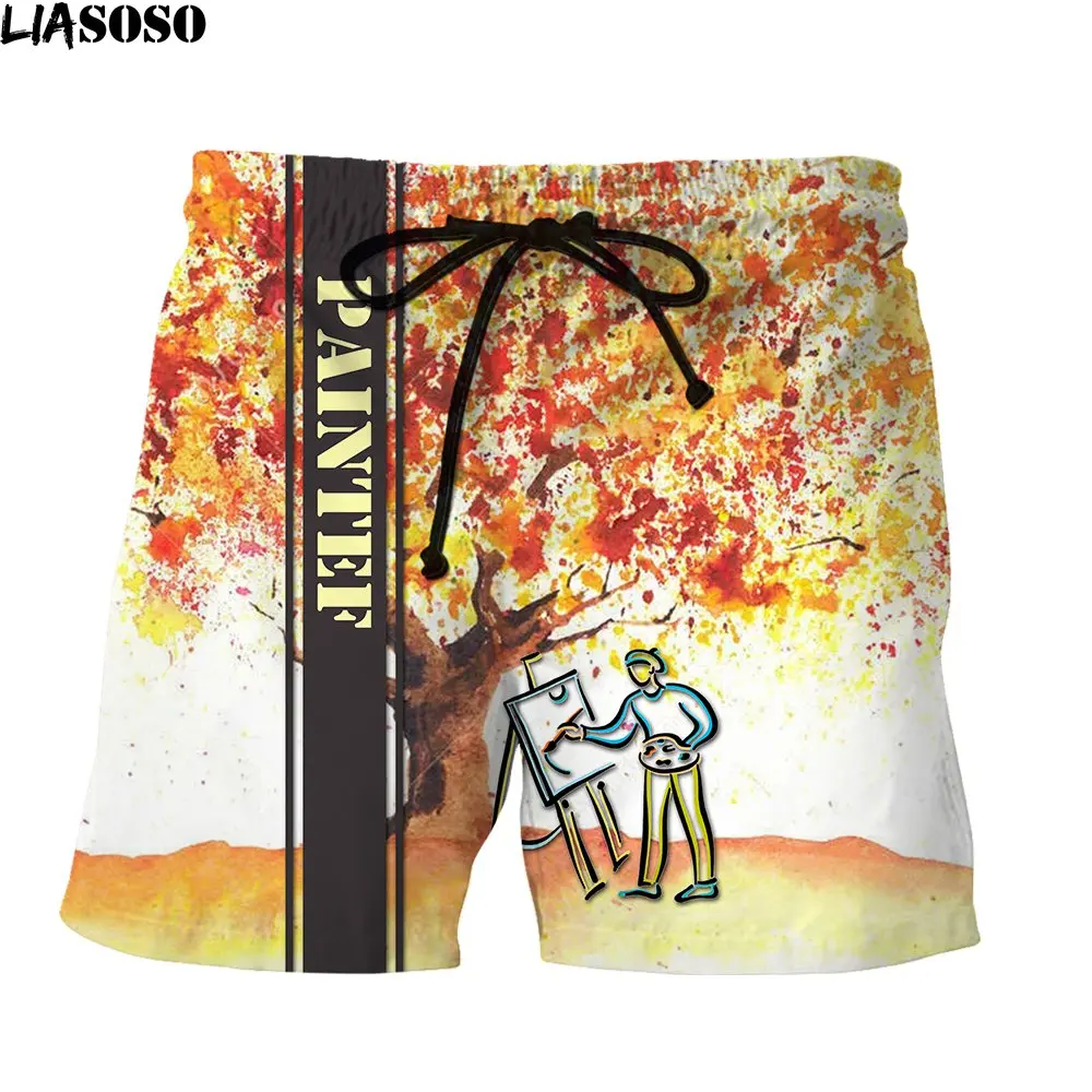 LIASOSO 2022 Fashion Shorts Autumn Yellow Maple Leaves Funny Painter Paint Print Fitness Harajuku Fashion Comfortable Shorts
