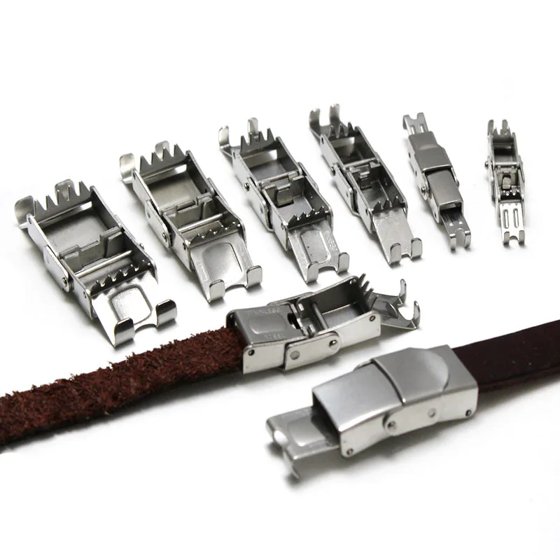 5pc Stainless Steel Crimp Jaw Clasp Watch Band Clasps Leather Silicone Lace Buckle Bracelet Bayonet Clasp For DIY Jewelry Making